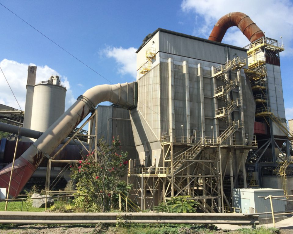 wide shot of an industrial precipitator to baghouse